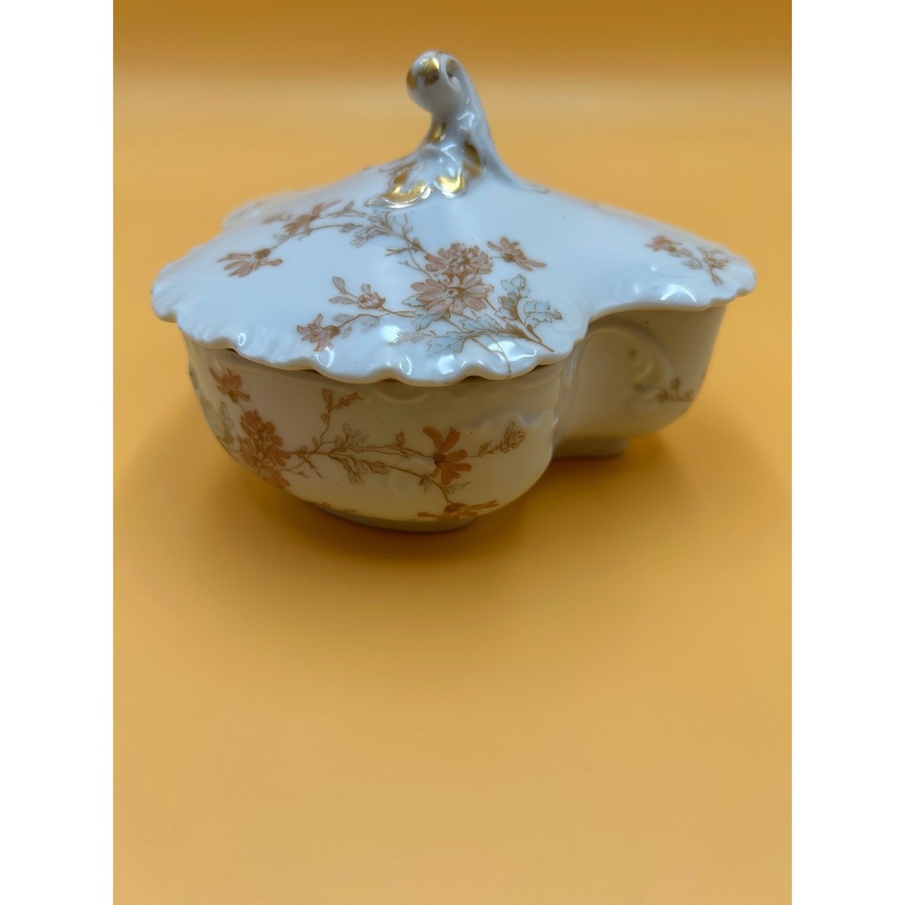 Antique Haviland Limoges Butter Bowl Dish Trinket Candy Sepia Floral Gold  *3PC*